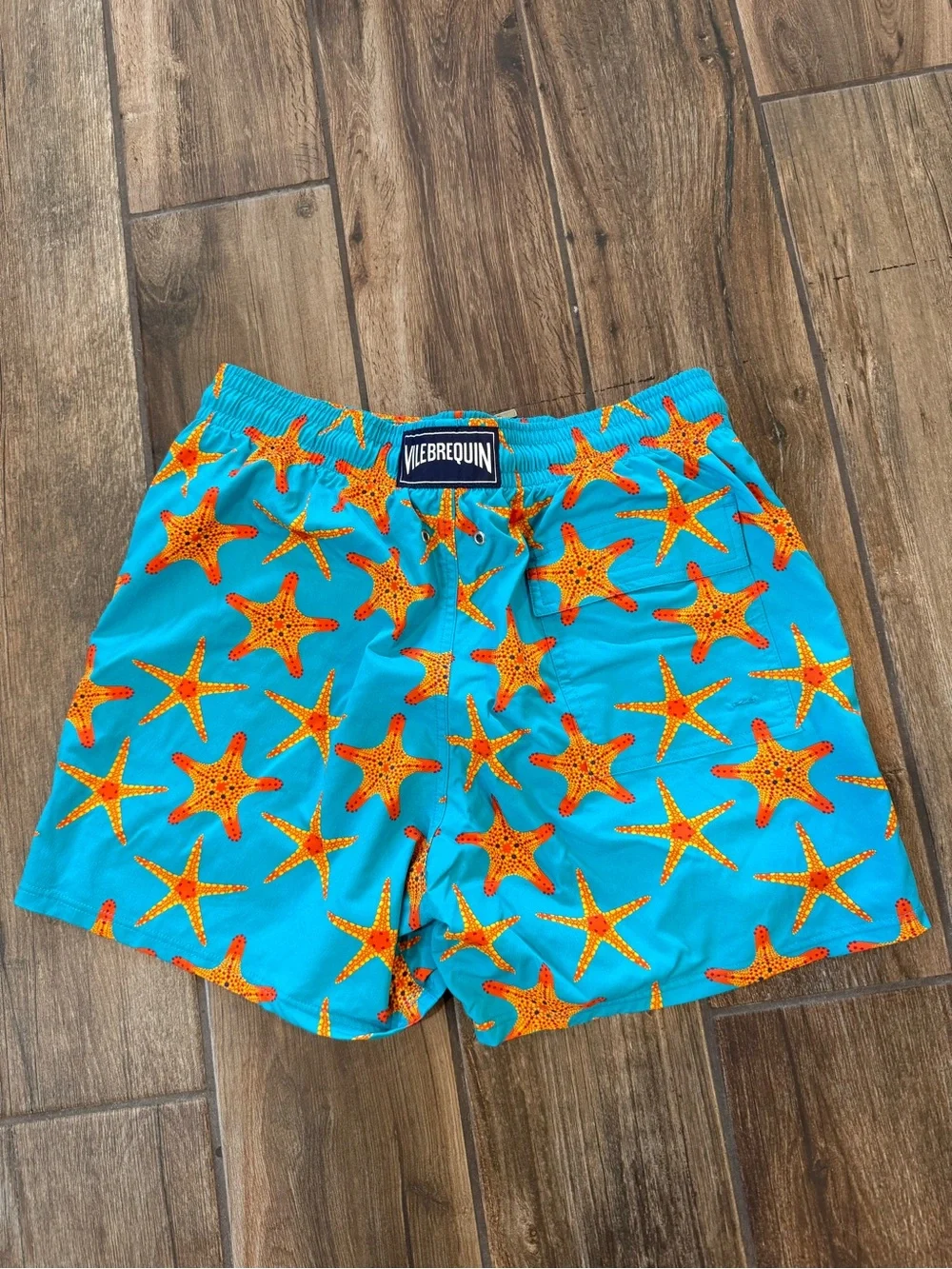 Vilebrequin Turquoise Swim Trunks with Orange Starfish